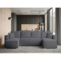 BroMARKT Ecksofa TOP U Schlaffunktion Bettkasten U-Form 305x145x80cm Grau - Grau