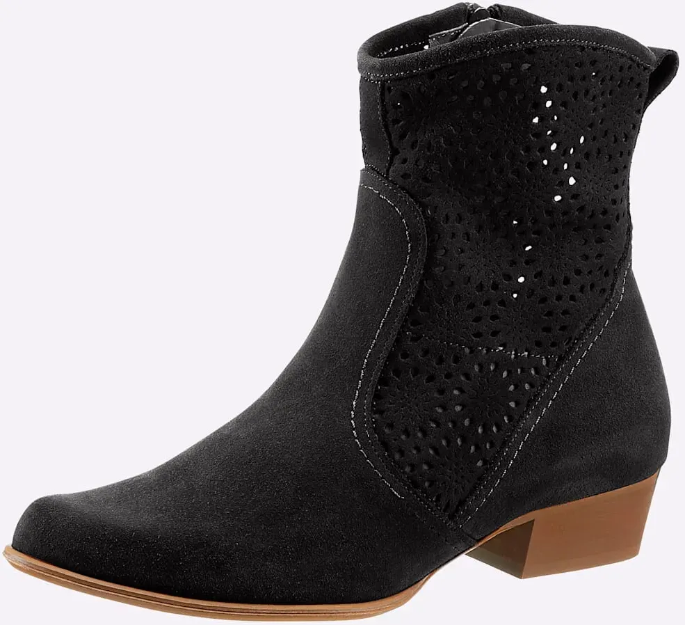 Stiefelette HEINE, Damen, Gr. 35, schwarz, Leder, Veloursleder, Schuhe Stiefelette