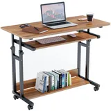 Dripex Computertisch höhenverstellbar Schreibtisch mit Rollen, Kleiner Computertisch auf Rollen, Beistelltisch, Laptoptisch mit Tastaturauszug,PC Tisch klein für Home Office, Dunkelbraun