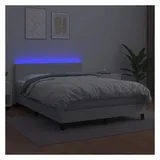 vidaXL Boxspringbett mit Matratze & LED Weiß 140x200 cm Kunstleder