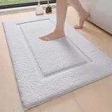 DEXI Badezimmerteppich 60 x 110 cm, Badteppich rutschfest Waschbar, weicher Badematte, Mikrofaser Absorbent Badvorleger, Badematten für Badewanne, Duschraum und Badezimmer, Weiß