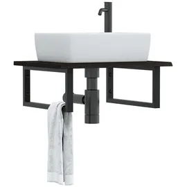 vidaXL Waschtischplatte mit Halterung Stahl und Massivholz Eiche