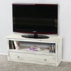 Mendler TV-Rack Fernsehtisch Lowboard TV-Regal, Shabby-Look, Vintage ~ weiß