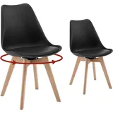 Woltu Stuhl, Schwarz, Kunststoff, Echtholz, Drehkreuz, 48x83x58.5 cm, Esszimmer, Stühle, Esszimmerstühle, Vierfußstühle