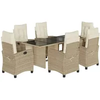 VidaXL 7-tlg. Garten-Essgruppe mit Kissen Beige Poly Rattan