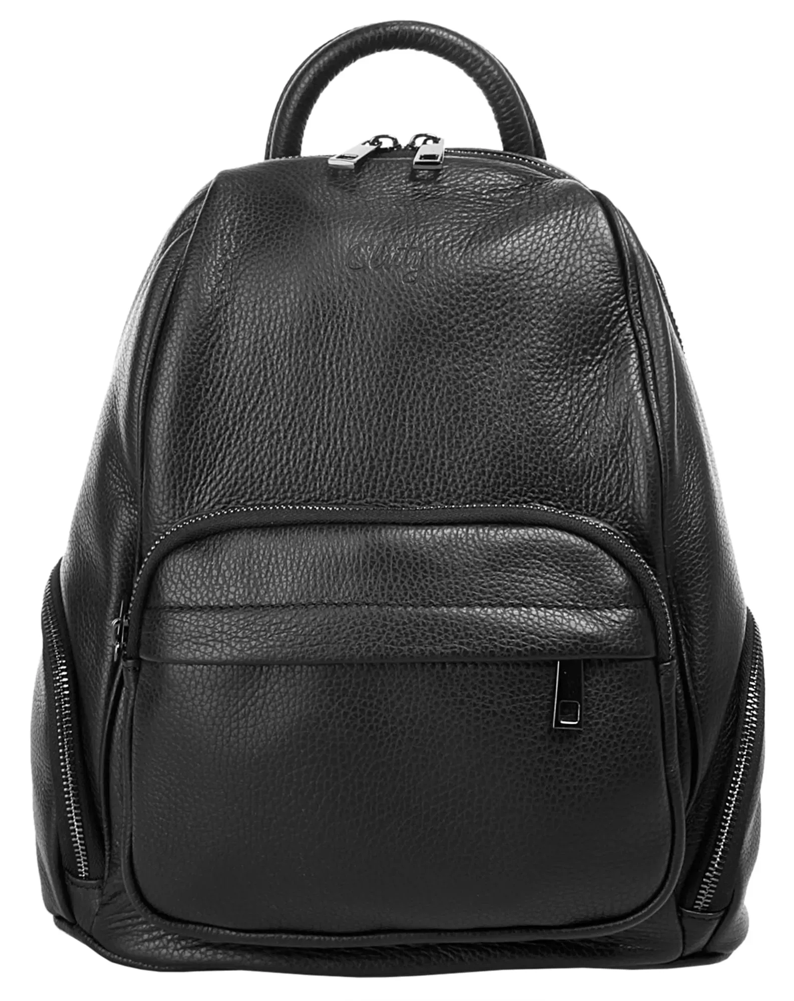 Cityrucksack CLUTY, Damen, Gr. B/H/T: 30cm x 27cm x 13cm, onesize, schwarz, Leder, Rindsleder, Strukturmuster, Rucksäcke Cityrucksack, echt Leder, Made in Italy