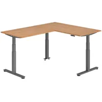 Bümö Eckschreibtisch Nussbaum, Graphit, Nachbildung,Nussbaum, Rechteckig, 160x74x200 cm, FSC