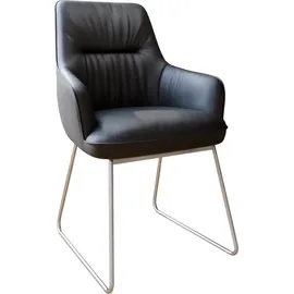 DeLife Esszimmerstuhl Zelia-Flex mit Armlehnen Echt-Leder Schwarz Kufengestell Edelstahl Taschenfederkern, Esszimmerstühle