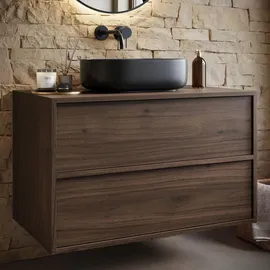 Badplaats Waschbeckenunterschrank Mali 80 x 46 cm Walnuss Braun - Hängender Badezimmerschrank mit 2 Schubladen und Montagematerial - Braun