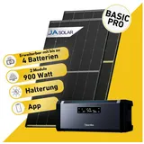 Balkonstrom Balkonkraftwerk Basic Pro 900W Solaranlage mit Speicher Komplettset Bifazial, 900 W, Monokristallin, (2x JA Solarmodul á 450 Watt, 1x Hoymiles HiBattery 1920 AC, 1-4 Zusatzspeicher Hoymiles HiBattery), Halterung für Dach, Fassade, Balkon & Garten, App & Plug&Play DE schwarz