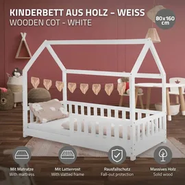 ML-Design Hausbett 80 x 160 cm Kiefer weiß