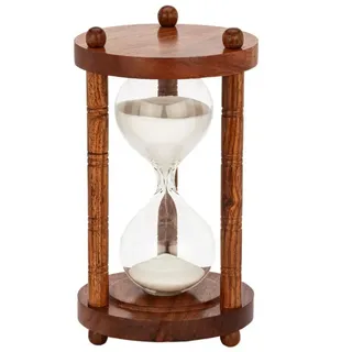 NKlaus Sanduhr Nautische Sanduhr 3 Säulen Holz 30min 18x10cm Stundenglas Maritime Dek goldfarben