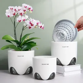 Meshpot Orchideentöpfe mit Löchern zum Umtopfen mit ausgezeichneter Luftzirkulation, 2 Stück, doppellagiger Kunststoff, Keramik-Orchideen-Pflanzgefäß, transparenter Orchideentopf, dekorativer