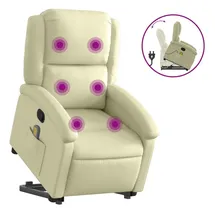 vidaXL Massagesessel mit Aufstehhilfe Echtleder 86,5 x 99,5 x 0 cm Creme