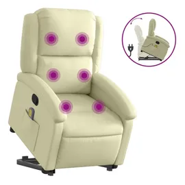 vidaXL Massagesessel mit Aufstehhilfe Echtleder 86,5 x 99,5 x 0 cm Creme