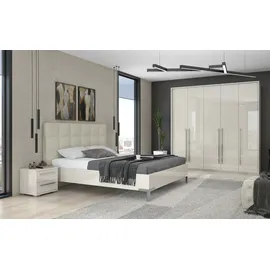 PLACES OF STYLE Bett PLACES OF STYLE "Piano, Liegefläche 160x200 oder 180x200cm, FSC-zertifiziert", beige (beige hochglanz, beige, chromfarben), B:200cm H:120cm L:221cm, Betten, Bett, mit gepolstertem Kopfteil, UV Lackierung hochglanz beige oder weiß