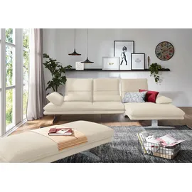 W.Schillig Ecksofa "broadway, Designsofa mit tollem Sitzkomfort, L-Form", grau (eisgrau z59), B:291cm H:94cm T:164cm, Longlife Xtra-Leder Z59: Glattleder mit modischer Prägung.