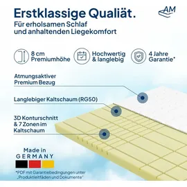 AM Qualitätsmatratzen 3D Deluxe 7-Zonen Kaltschaum-Topper | 160x200 cm | 8 cm Höhe | Matratzentopper | 160/200 | Kaltschaum Topper | 7 Zonen