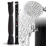 Arebos Solardusche 40 L Schwarz | Pooldusche & Gartendusche mit Thermometer | Regendusche mit Handbrause, Fußdusche & 360° Duschkopf | inkl. Abdeckhaube
