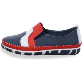 Gemini Damen Slipper Leder mehrfarbig im Retro Look mit Wechselsohle 395415-01, Größe:42 EU, Farbe:Blau - Blau - 42