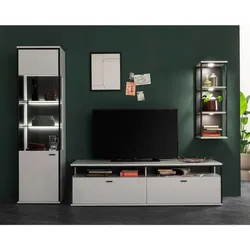 TV Wohnwand weiß modern 199 cm hoch melaminbeschichtet (dreiteilig)