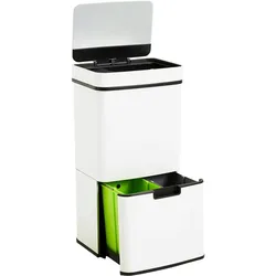 Wellhome WELL HOME - Recycling-Abfalleimer 62L (37L+25L), 2 Fächer, automatisches Öffnen, Edelstahl Weiß