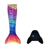 Meerjungfrauenflosse Set mit Monoflosse XS+S Rainbow Polypropylen Neopren bunt - Kuaki Mermaids - Waschbar, Kinder ab 8 Jahren