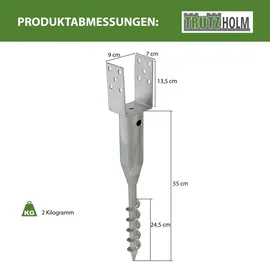 Trutzholm U-profil Bodenhülse zum Einschrauben 9x9 cm 68,5 cm Länge Feuerverzinkt für Vierkanthölzer 90 Mm