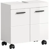 welltime Waschbeckenunterschrank AVON, Breite 60 cm, 2 Türen, 1 Einlegboden, 2 Fächer (mit Siphonausschnitt 22x8 cm, Rückwand mit Ausschitt) Badmöbel, Badschrank, Unterschrank, Waschtisch, Kommode, Bad weiß