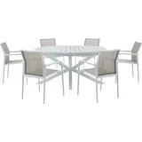 vente-unique Garten-Essgruppe: Tisch, ausziehbar 150/200 cm, – 6 stapelbare Sessel – Aluminium - Hellgrau & Weiß - YOHA... von MYLIA
