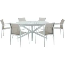vente-unique Garten-Essgruppe: Tisch, ausziehbar 150/200 cm, – 6 stapelbare Sessel – Aluminium - Hellgrau & Weiß - YOHA... von MYLIA