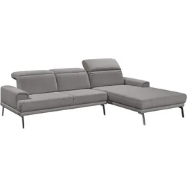 Musterring Ecksofa MUSTERRING "MR 4580", grau, B:288cm H:79cm T:220cm, 100% Polyester, Sofas, Ecksofa, mit Kopf- und Sitztiefenverstellung, Metallfuß chrom, 288 x 193/220cm