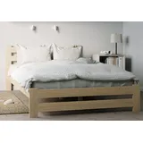 home collective Holzbett 140x200 cm mit Lattenrost Modern Bett Bed Kiefer Massiv Bettgestell Doppelbett Massivholzbett Klassisch | Boho Landhaus Kopfteil hoch natur