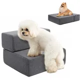 Rucener Klappbar 45cm Breit Hundetreppe für Kleine Hunde, 30cm Hoch Schaum Hunderampe für Sofa & Bett, 2 Stufen Katzentreppe für Alte Katzen, Hundetreppe Auto mit Leinen