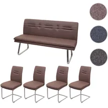Mendler Esszimmer-Set HWC-H70, Esszimmergruppe Sitzgruppe Esszimmergarnitur, Stoff/Textil Edelstahl gebürstet ~ braun 160cm
