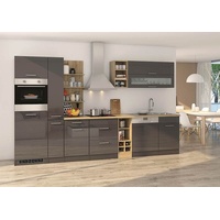 Küchenblock Mailand 340 cm mit Apothekerauszug grau hochglanz ohne Elektrogeräte