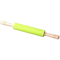 4BIG.fun Nudelholz Teigroller Holzgriff Silikon Ausrollstab Backen Pizza Teig Backrolle