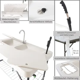 Lemodo klappbarer Filetiertisch, Camping Spüle mit 2 Spülbecken und Sprühdüse
