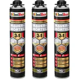 Isolbau Mauermörtel 3 x 750ml Pistolenschaum Montageschaum Klebeschaum 3 in 1 PU-Mörtel