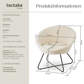 Tectake tectake® Cocktailsessel, gepolstert, mit Bouclé- oder Samtbezug, pulverbeschichtetes Stahlgestell, 83 x 73 x 82 cm