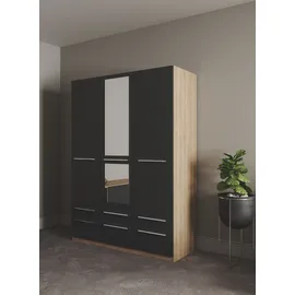 Priess Kleiderschrank PRIESS "Schrank Garderobe Wäscheschrank Barcelona in 5 Breiten", braun (eichefarben artisan, schwarz), B:140cm H:193cm T:54cm, Holzwerkstoff, Schränke, Kleiderschrank, viel Stauraum, geräumige Schubkästen, mit Spiegel, MADE IN GERMANY