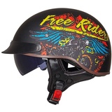 Halbschalenhelm mit ECE, Retro Motorrad Jethelm Chopper Helm mit Sonnenblende Für Erwachsene Männer Und Frauen Cruiser Moped Scooter ATV M~XXL