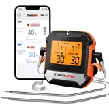 ThermoPro Fleischthermometer Digital Grillthermometer Funk Bratenthermometer mit 2 Sonden für BBQ Smoker Aufladbares Küchenthermometer mit Alarmfunktion Unterstützt Handy Bluetooth 5.0 bis zu 135m