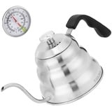 YiiMO Wasserkocher Schwanenhals max 1000 ml mit Thermometer, Wasserkessel mit Langer Auslauf für Induktion Ceran und Elektroherd , Kaffeekanne Edelstahl Pour Over Handtropfkessel für Kaffee und Tee