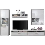 Livetastic Wohnwand Accra, Grau, Silber, Weiß, Metall, 5 Fächer, 2 Schubladen, 321x201x52 cm, Made in EU, Wohnzimmer, Wohnwände, Wohnwand-Sets