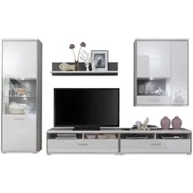 Livetastic Wohnwand Accra, Grau, Silber, Weiß, Metall, 5 Fächer, 2 Schubladen, 321x201x52 cm, Made in EU, Wohnzimmer, Wohnwände, Wohnwand-Sets