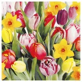 Magni HOME FASHION Papierserviette 20 Servietten Bouquet of Tulips - Narzissen und Tulpen 33x33cm, (20 St) gelb|orange|rot