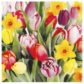 Magni HOME FASHION Papierserviette 20 Servietten Bouquet of Tulips - Narzissen und Tulpen 33x33cm, (20 St) gelb|orange|rot