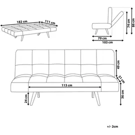 Beliani 3-Sitzer-Schlafsofa, Hellbraun, Grau, Textil, 182x86x79 cm, Wohnzimmer, Sofas - Couches, Schlafsofas