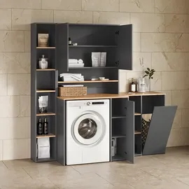 livinity® Paolina Waschmaschinenschrank 93,6 x 88,2 cm Anthrazit/Goldkraft Eiche